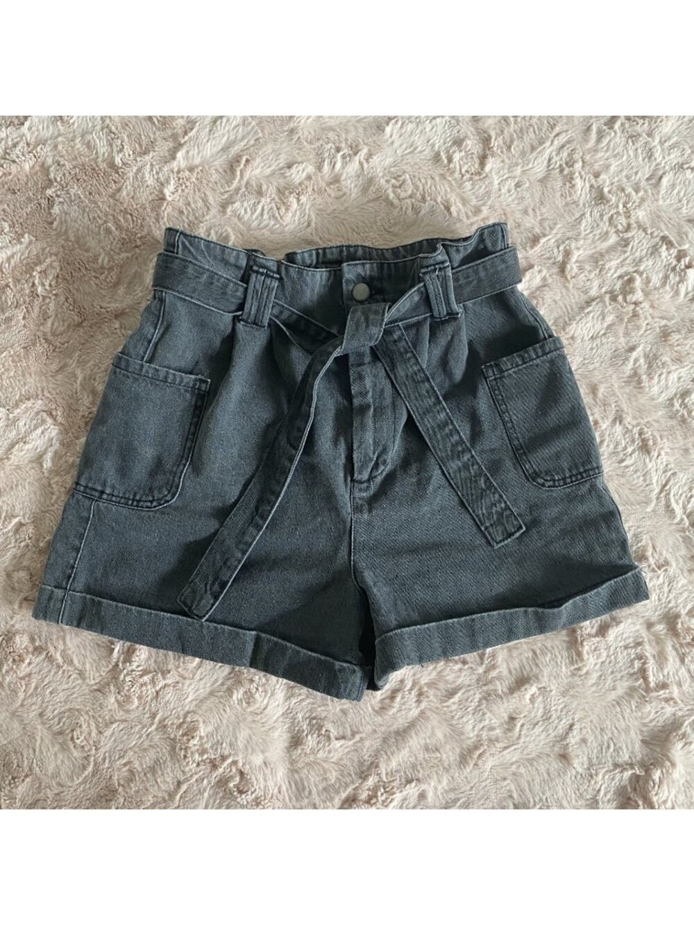 GB Juniors 3 High Waisted Black Denim Shorts w Tie Mom Y2K 90s